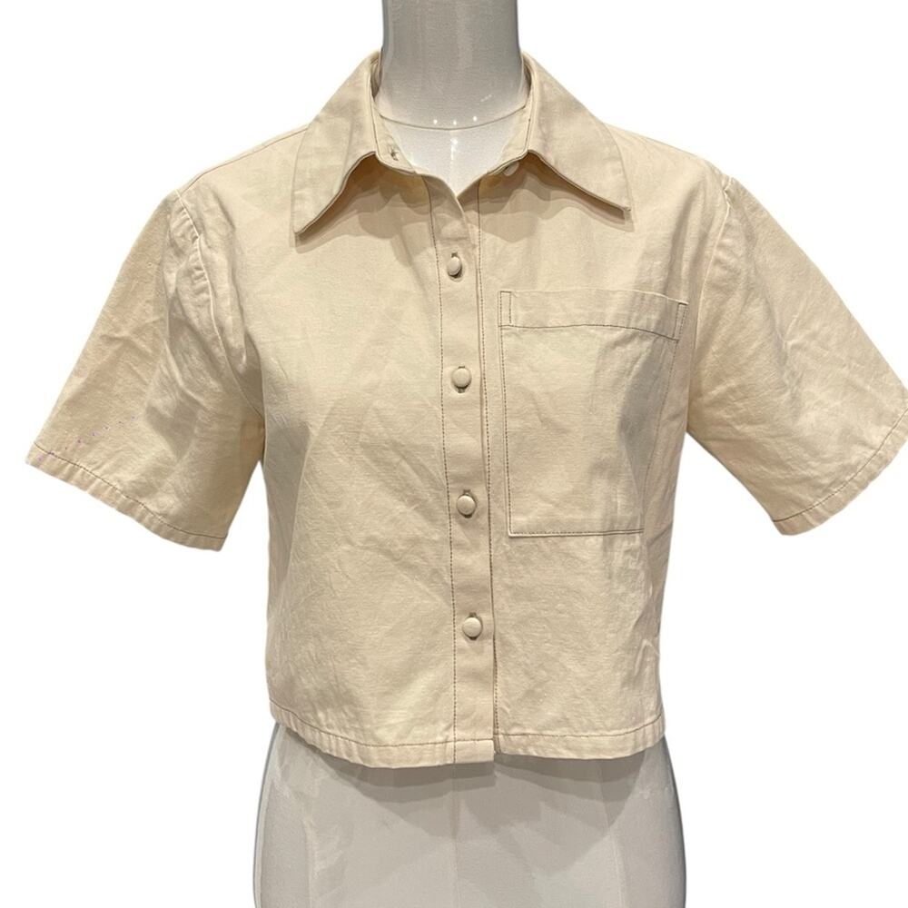 Hunter Bell Cream Button-Up Cropped Shirt Sz:0